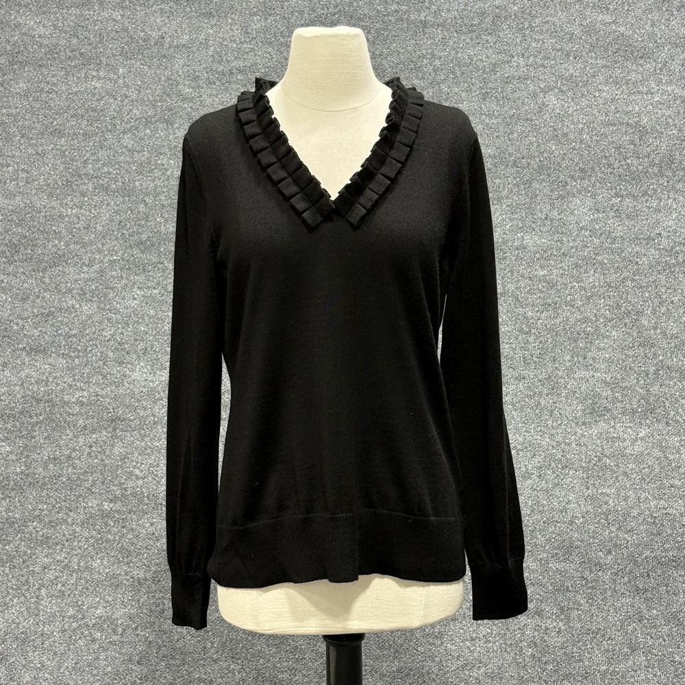 Brooks Brothers Sweater Womens Large Merino Wool Ruffle V Neck Pullover Top